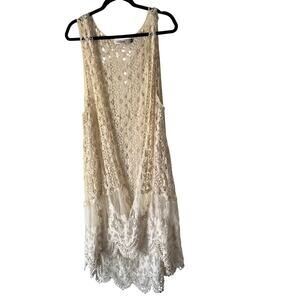 Origami Cream‎ Lace Duster Cardigan S/M Layered Boho Festival Fairycore